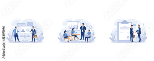 Business negotiations web banner or landing page set. Business planning and development. Future business partnership, brainstorming or team work process. set flat vector modern illustration