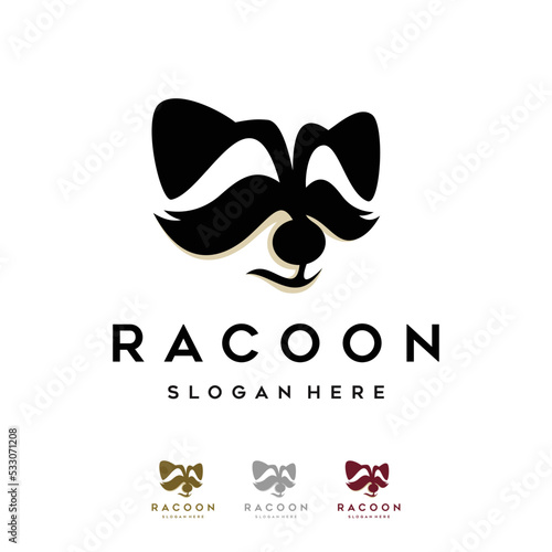 black white raccoon head logo and icon, clip art vector