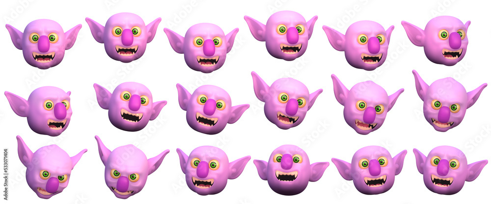 Fototapeta premium 3d Vampire stylized cartoon faces set halloween cute