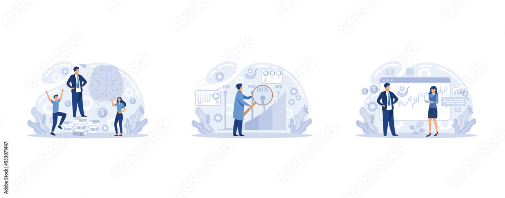 Intellectual capital, economic growth and development, stock market data vector set, set flat vector modern illustration Intellectual capital, economic growth and development, stock market data vector set, set flat vector modern illustration