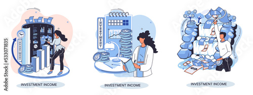 Investment, saving money and finance growth business concept metaphor. Analyzes charts and indicators of income growth. Investment income from securities and other non-commercial investments dividends