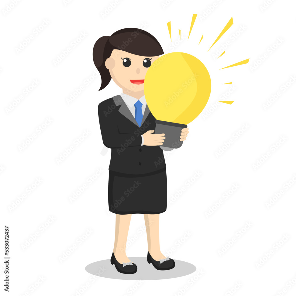 business woman secretary hold a bulb design character on white background business woman secretary hold a bulb design character on white background
