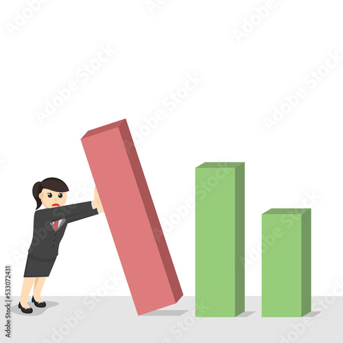 business woman secretary hold barchart collapse design character on white background photo