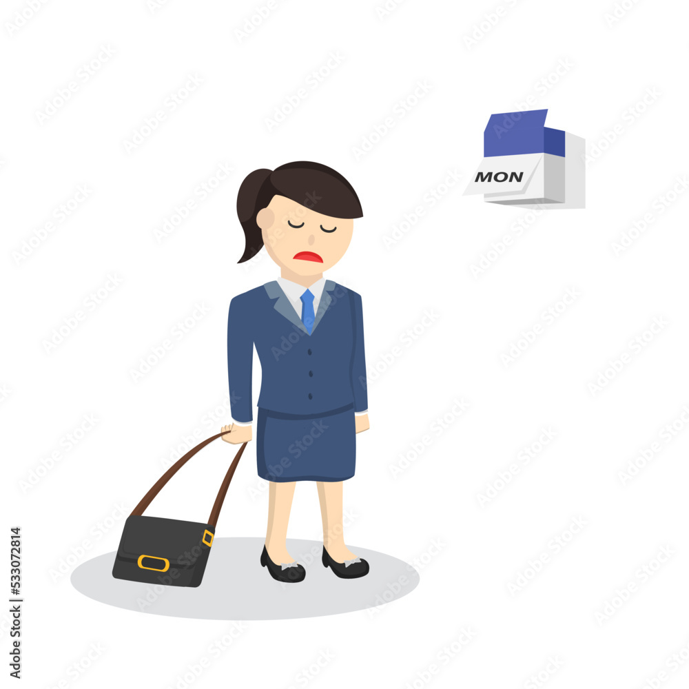 business woman secretary lazy for monday design character on white background business woman secretary lazy for monday design character on white background