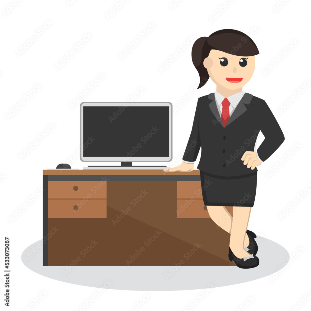 business woman secretary on office desk design character on white background business woman secretary on office desk design character on white background