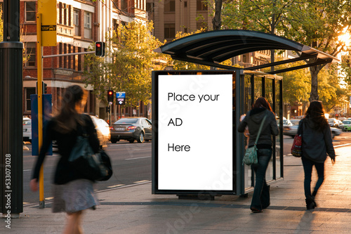 Outdoor advertising bus shelter with foot traffic