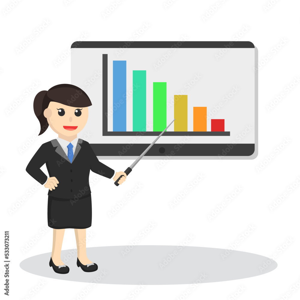 business woman secretary presentation company bar chart design character on white background business woman secretary presentation company bar chart design character on white background