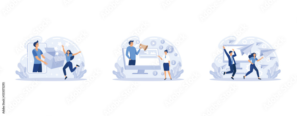 Impression management, promote your business, entrepreneurship, personal brand strategy, social interaction and influence abstract metaphor, set flat vector modern illustration Impression management, promote your business, entrepreneurship, personal brand strategy, social interaction and influence abstract metaphor, set flat vector modern illustration
