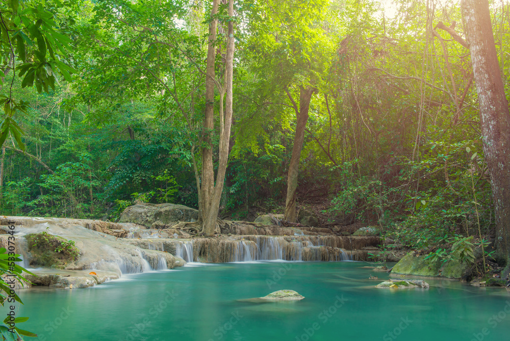 wonder Waterfall in Deep forest at Erawan waterfall National Park.