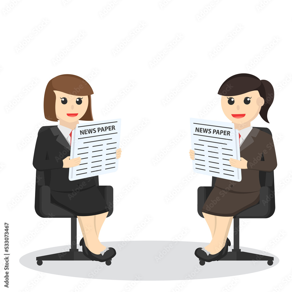 business woman secretary reading newspaper together design character on white background business woman secretary reading newspaper together design character on white background