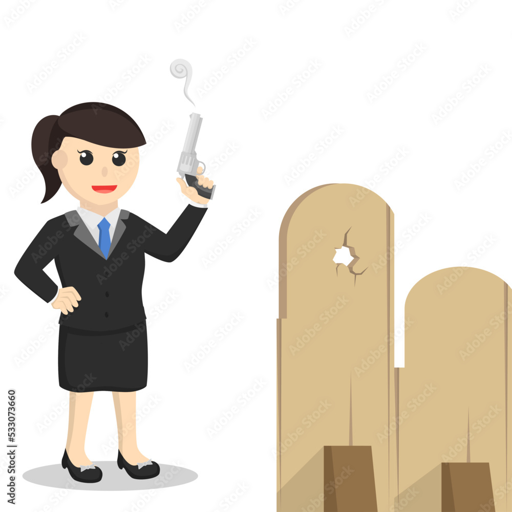business woman secretary shoot on target design character on white background business woman secretary shoot on target design character on white background