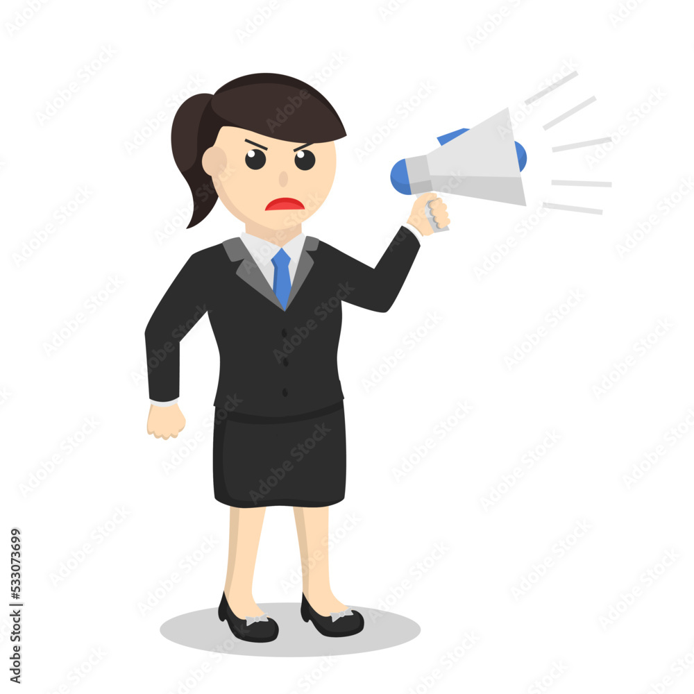 business woman secretary shout on megaphone design character on white background business woman secretary shout on megaphone design character on white background