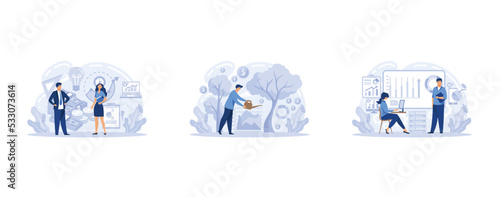 Finance and engineering graph of economics. Economic growth and development. Intellectual capital. Stock market data. Commerce solutions for investments, analysis concept, set flat vector modern illus