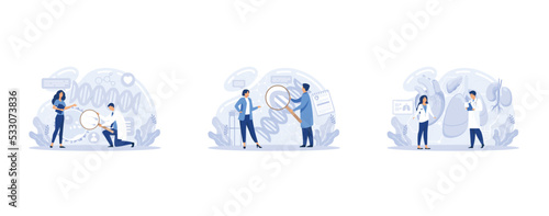 Bioengineering, Genetic engineering, genetically modified organism, lab-grown organs, dna manipulation, stem cells, set flat vector modern illustration