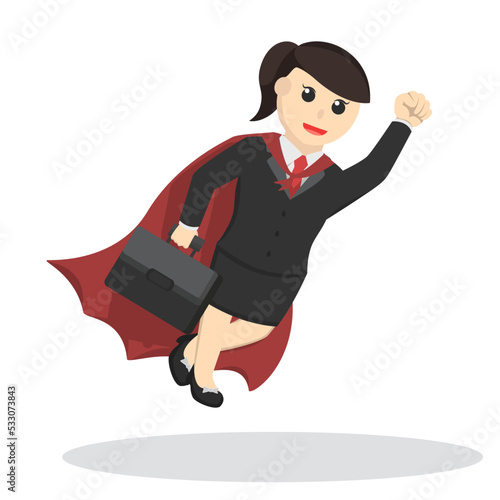 business woman secretary super flying to office design character on white background