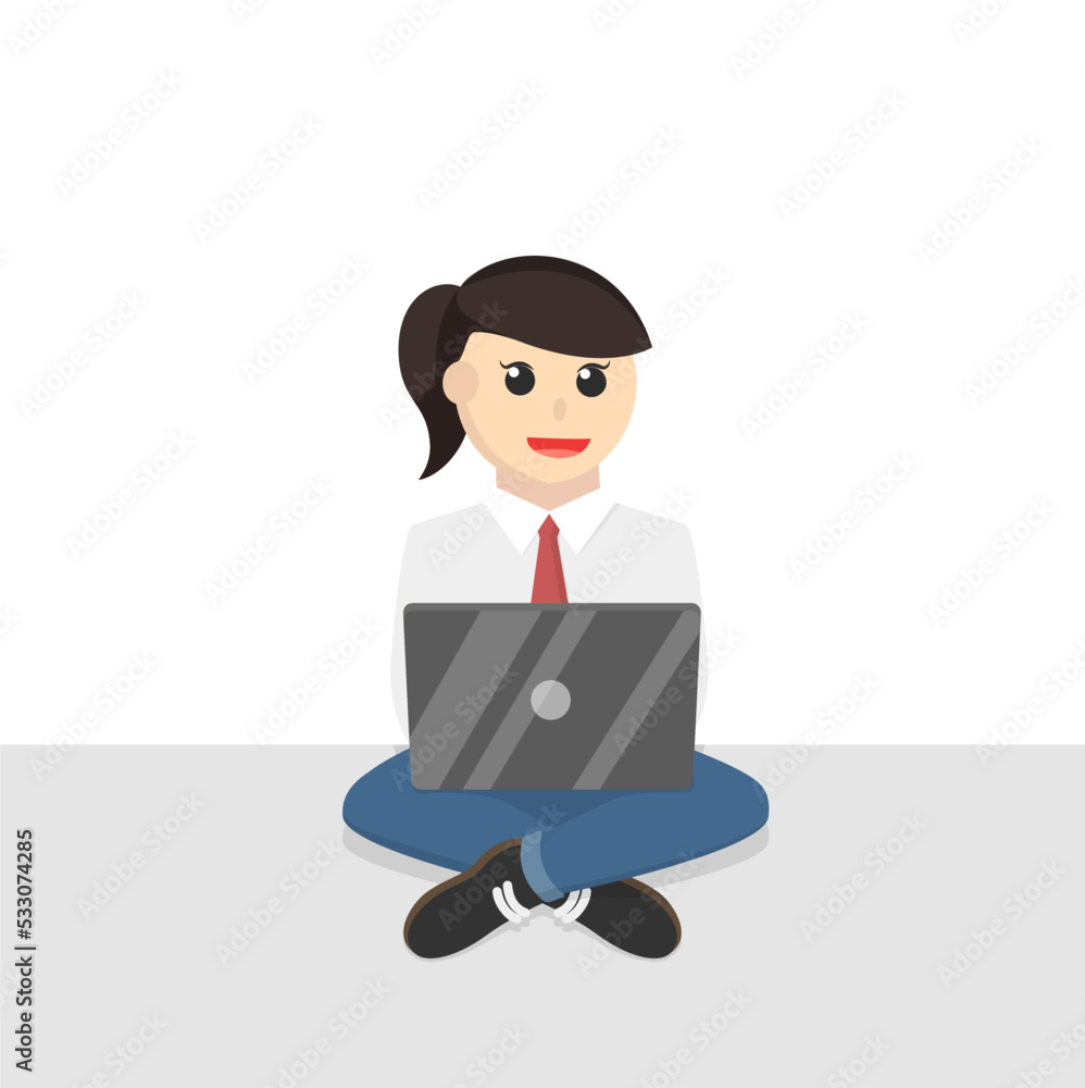 business woman secretary work by laptop design design character on white background business woman secretary work by laptop design design character on white background