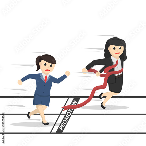 business woman secretary winning a race and get promotion design character on white background