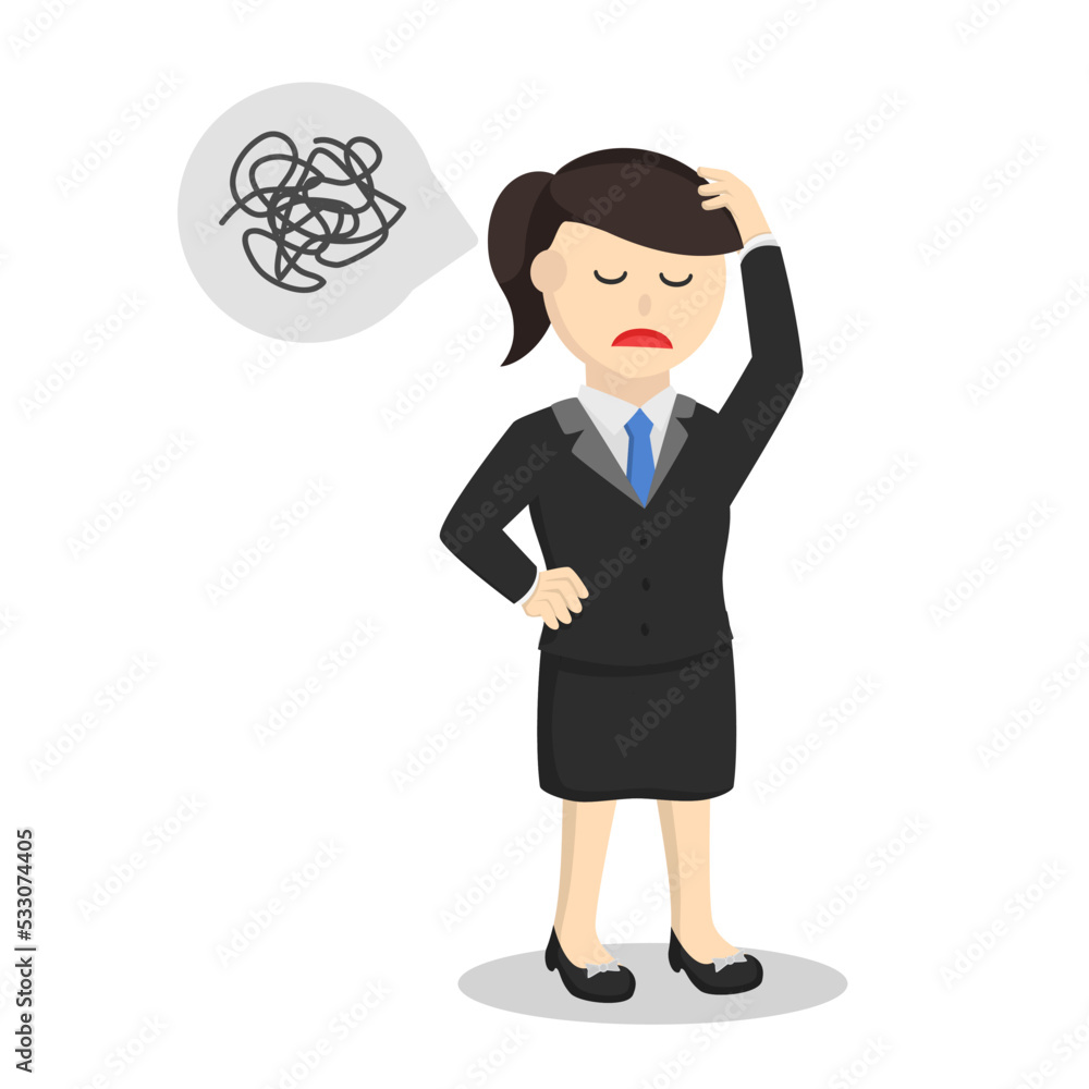 business woman tangled thoughts design character on white background business woman tangled thoughts design character on white background