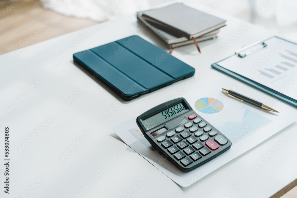 Business accounting desk with object at office workplace. Business accounting desk with object at office workplace.