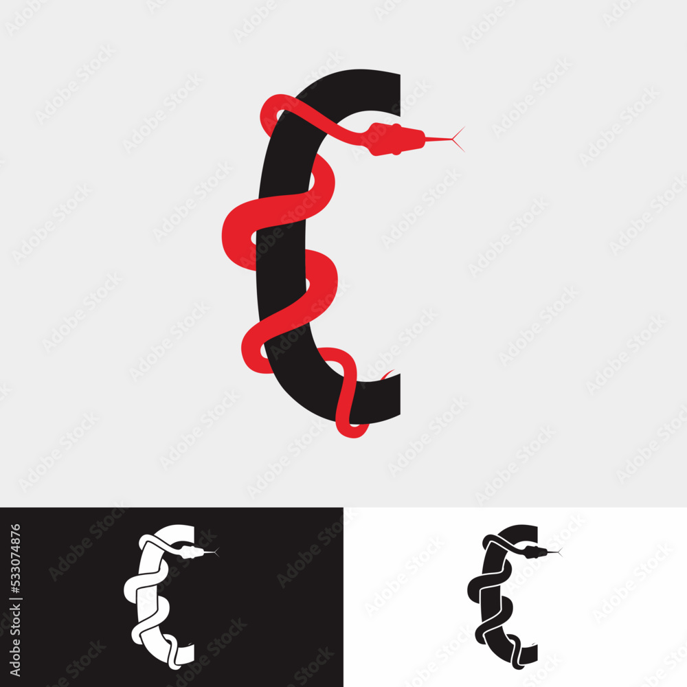 Snake wrapped around the letter C for an initial logo, symbol, and ...
