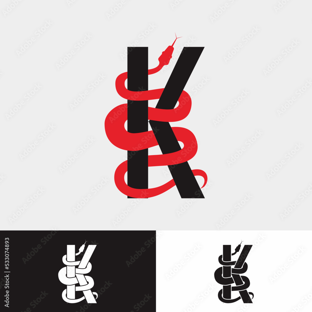 Snake wrapped around the letter K for an initial logo, symbol, and ...
