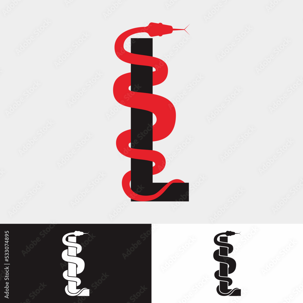 Snake wrapped around the letter L for an initial logo, symbol, and brand identity. Snake wrapped around the letter L for an initial logo, symbol, and brand identity.