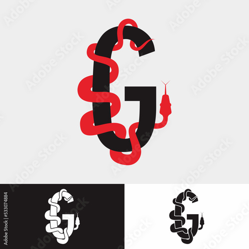 Snake wrapped around the letter G for an initial logo, symbol, and brand identity.