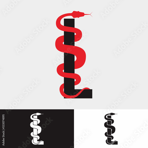 Snake wrapped around the letter L for an initial logo, symbol, and brand identity.