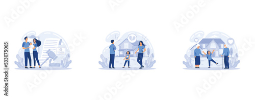 Parenting, Adoption of a child, custody and guardianship, foster care parent, family conflict, orphanage, adoptive parents, set flat vector modern illustration