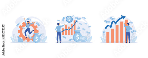 Investment, saving money and finance growth, Analyzes charts and indicators of income growth. Investment income from securities and other non-commercial investments dividends, set flat vector modern i