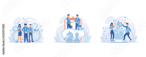 Meet our team, strategic partnership crowdfunding, Cooperation and teamwork, Entrepreneurship success, Effective business development, team management, set flat vector modern illustration