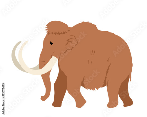 Brown mammoth icon. Animals before our era  paleontology  history  archeology and culture. Social media sticker  graphic element for website. Elephant with tusks. Cartoon flat vector illustration