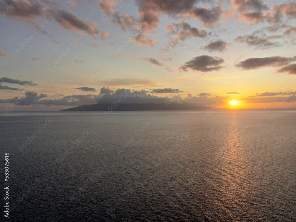 A view of Hawaiian Island of Lanai, from Maui via drone 