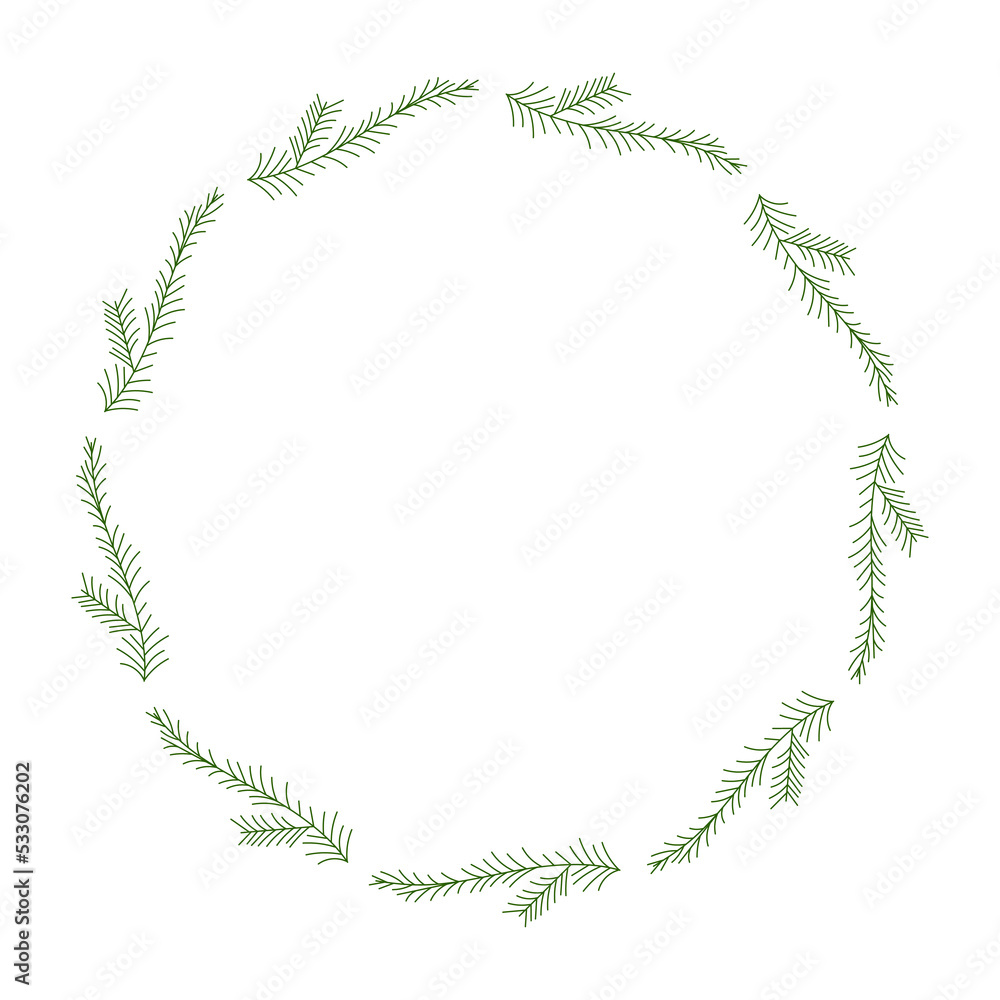 Fototapeta premium Spruce fir tree wreath. hand drawing vector