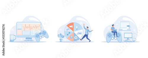 Daily schedule, daily affairs person, discipline indicators time for rest, work, sleep, food. Scheduling activities for day, time management, distribution of tasks, set flat vector modern illustration