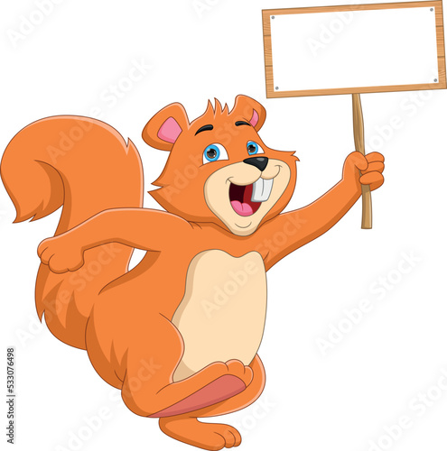 cartoon cute squirrel holding blank sign