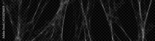 Realistic stretched spider web set. Vector cobweb illustration for halloween design.