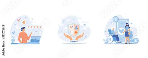Customer service, call center feedback, excellent client support, reliable insurance assistance, social asst service. Personal mate, set flat vector modern illustration