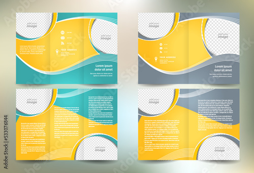 Business brochure set design template folder booklet tri-fold curves waves abstract