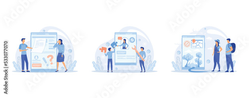 FAQ website banner set, support page, guides page, frequently asked questions or questions and answers, client or customer support, set flat vector modern illustration