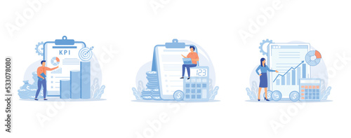 KPI abstract concept, Net income calculating abstract concept , Financial management system abstract concept, set flat vector modern illustration