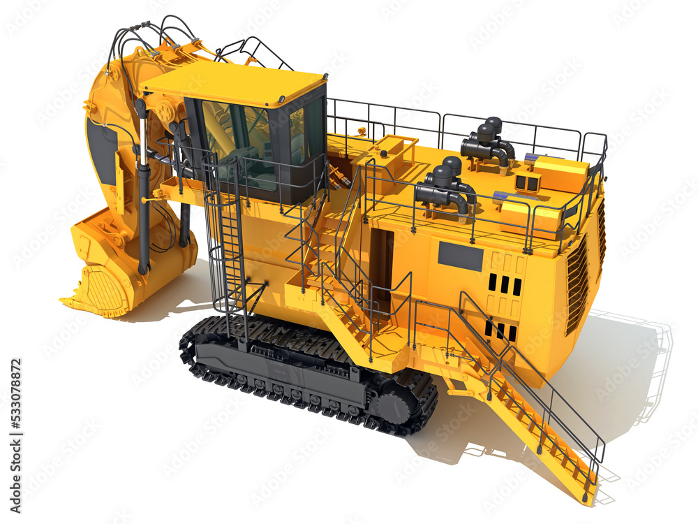 Obraz premium Tracked Mining Excavator Shove heavy construction machinery 3D rendering