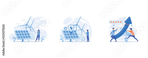 Renewable energy abstract concept, Alternative energy abstract concept, Reputation crisis management abstract concept , set flat vector modern illustration