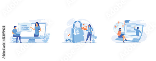 Online courses abstract concept , Consumer motivation abstract concept, Global online education abstract concept, set flat vector modern illustration