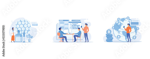 HPV vaccination abstract concept, System software development abstract concept, FinTech technology abstract concept , set flat vector modern illustration