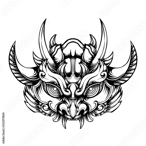 Oni mask tribal tattoo illustration vector