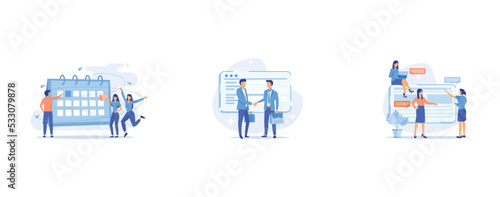 Events abstract concept, Clients abstract concept, About us abstract concept, set flat vector modern illustration