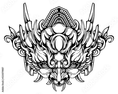 Oni mask tribal tattoo illustration vector