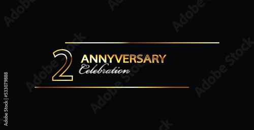 2 Year Anniversary celebration Vector Design. 2nd Anniversary celebration. Gold Luxury Banner of 2nd Anniversary celebration. Second celebration card. Vector anniversary