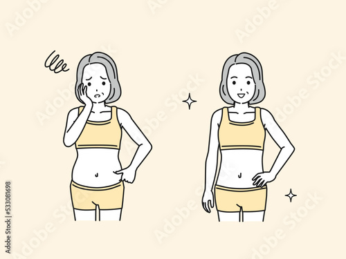 中年女性のウエストの変化　ミドル　お腹　贅肉　中年太り　ダイエット　イラスト
